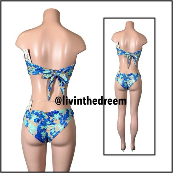 Beach Bunny Bethany Bandeau & Gloria Skimpy Bottom - Blue Jungle Floral $218 - Picture 7 of 15